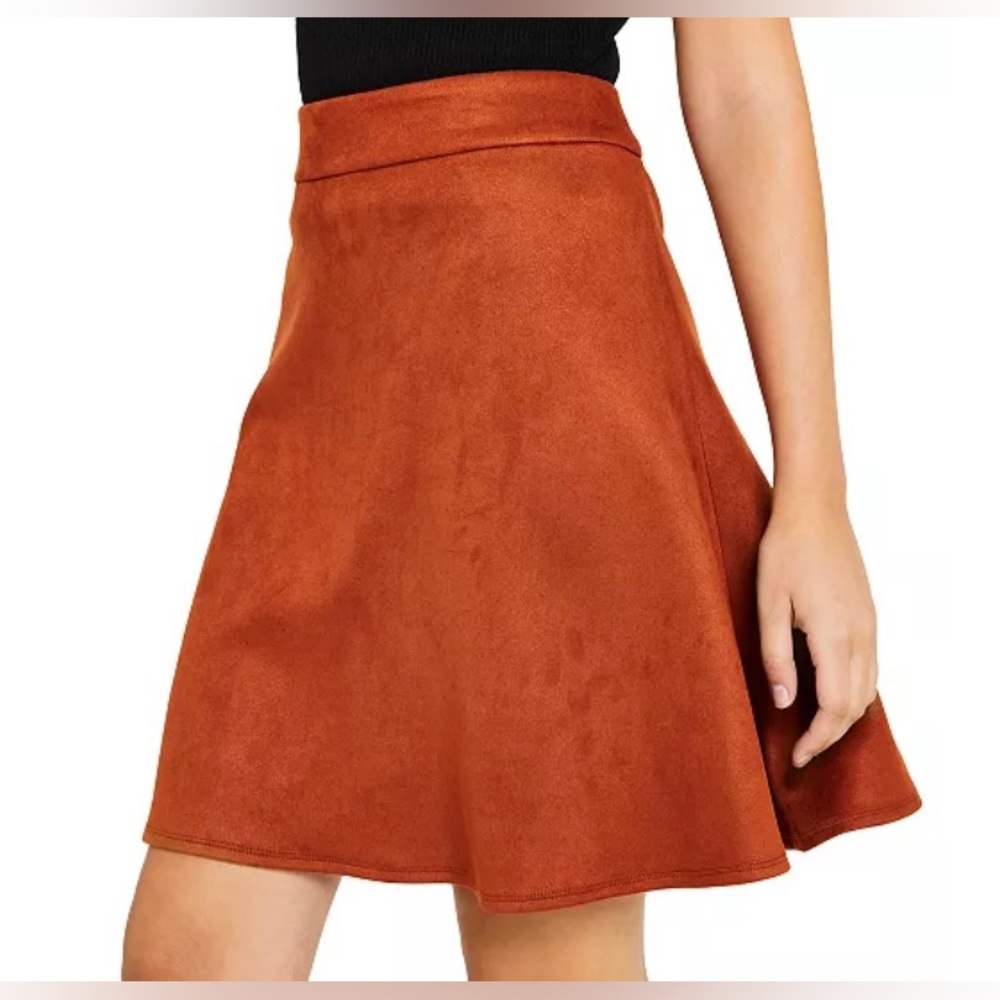 Bar lll Suade Dark Clay A Line High Rise Mini Skirt Size 0 - Picture 3 of 13